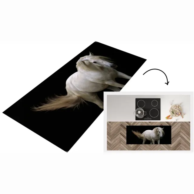 KitchenYeah Keukenloper - Loper keuken - Paarden - Boerderijdieren - Zwart - Keukenloper vinyl