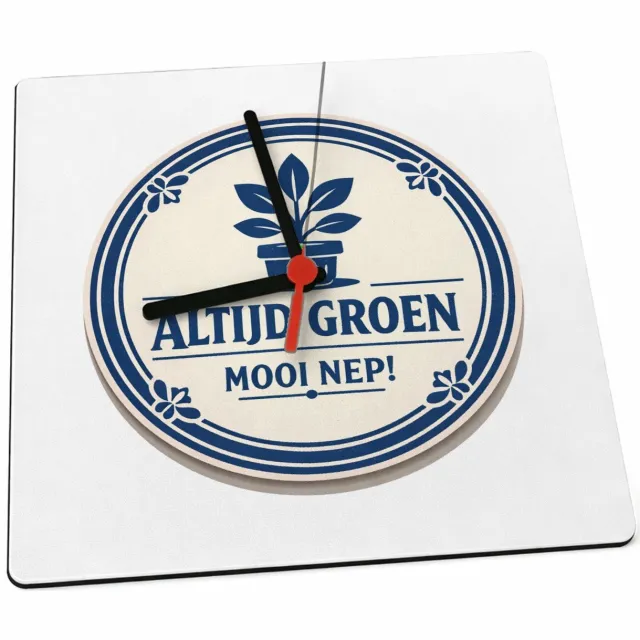 Mr Cadeautjes Klok 19 x 19 - design Een minimalistische retro-embleemopmaak met een ronde rand| cadeau Wit