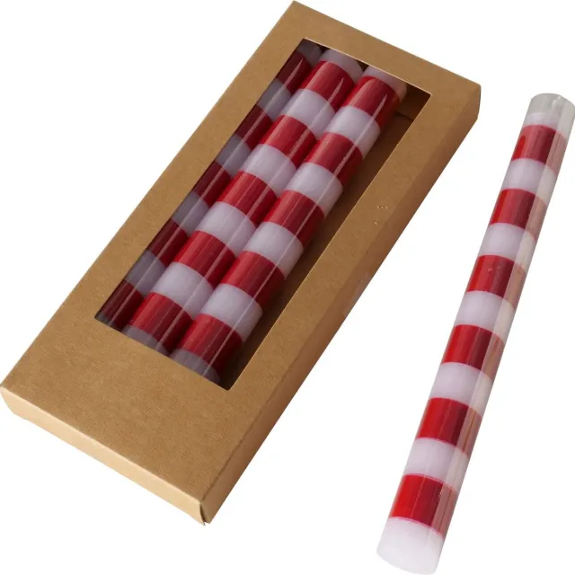 Boltze Home Staafkaars 20 cm diameter 2,2 cm Classic rood wit gestreept