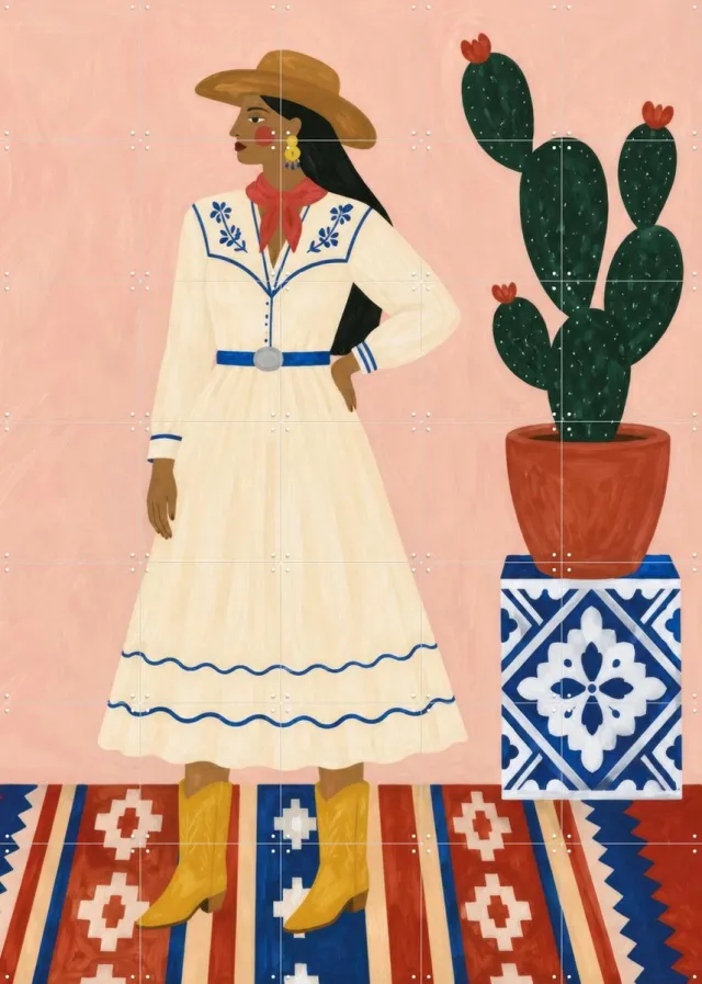 IXXI Desert Darling, Atelier Pommeline - 100 x 140 cm - Grote wanddecoratie en posters - Kleurrijk, Speels, Illustraties, Eetkamer, Gang, Woonkamer Roze