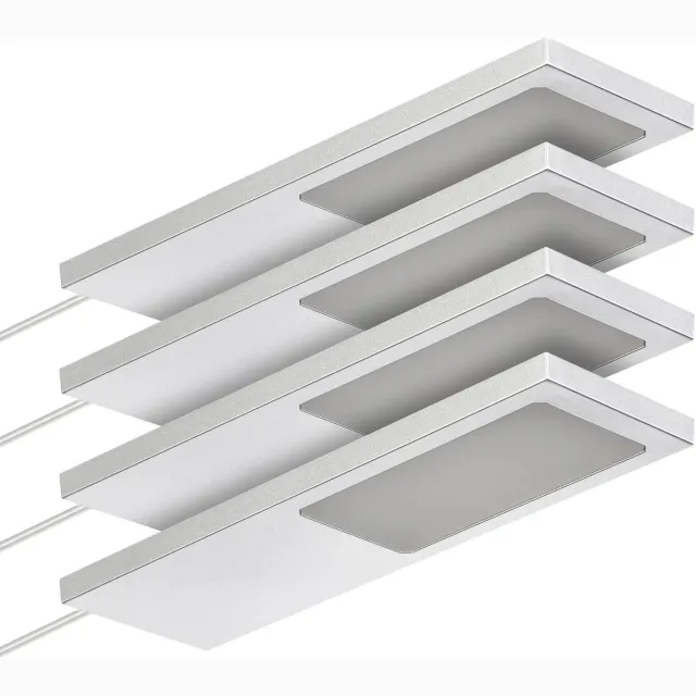 Sotech set van 4 LED-meubellampen GIULIA II zonder sensor zilvergrijs, 2700K warm wit incl. transformator & verdeler Onderkastverlichting