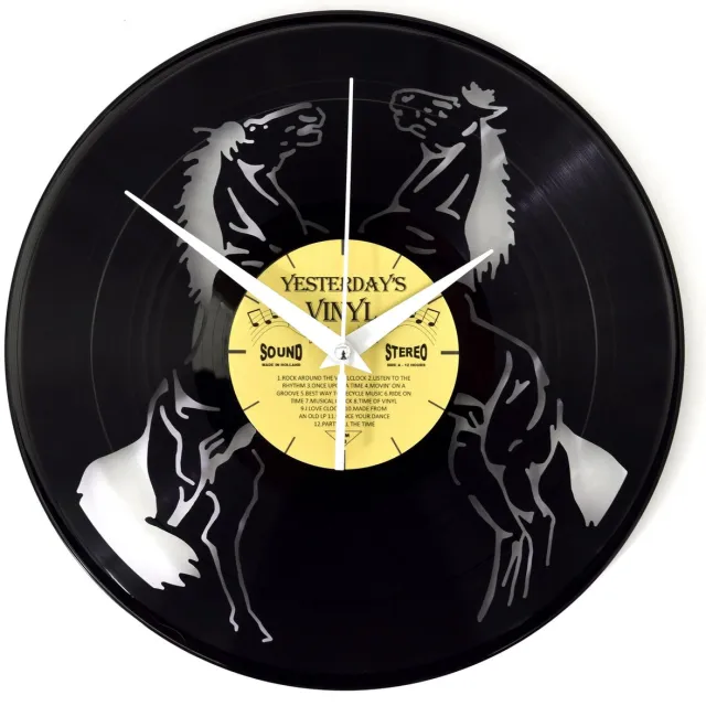 Yesterdays Vinyl Klok Paarden - 30cm - Met geschenkverpakking Zwart