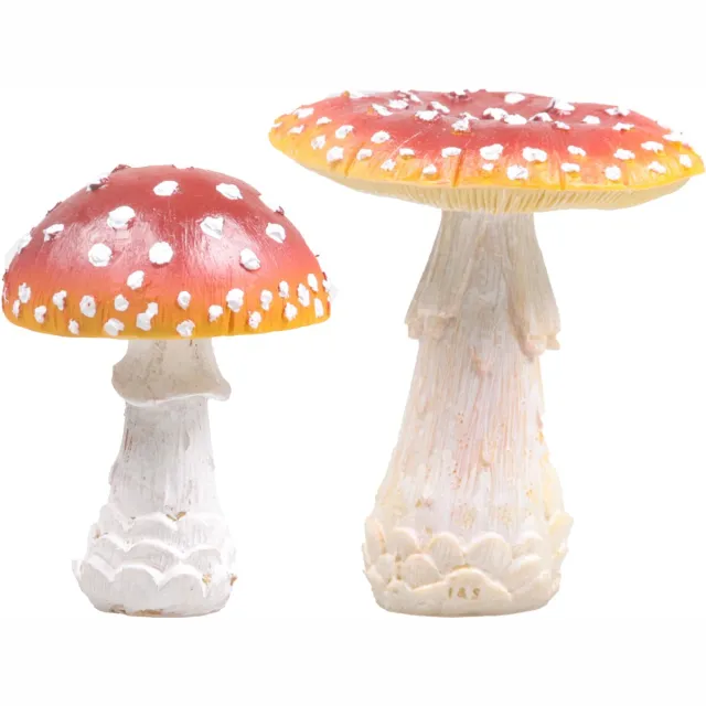 Decoris Paddenstoelen Set - 2x stuks - polyresin - 10 cm en 12 cm - herfst decoratie Rood
