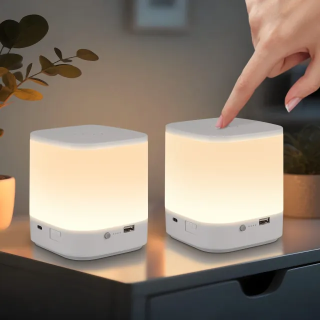 NETTLIFE LED Tafellamp - 2 Stuks - Oplaadbaar Nachtlamp - Wit - 1800 mAh op batterijen - Touch dimbaar - USB Oplaadbaar - 3 kleurtemperaturen - met timerfunctie en nachtlampje