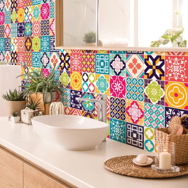 Ambiance Sticker Muurstickers - Zelfklevende tegelmuurstickers voor keuken en badkamer - 24 Ruviona tegelstickers - 24 stickers 20x20cm Multi color