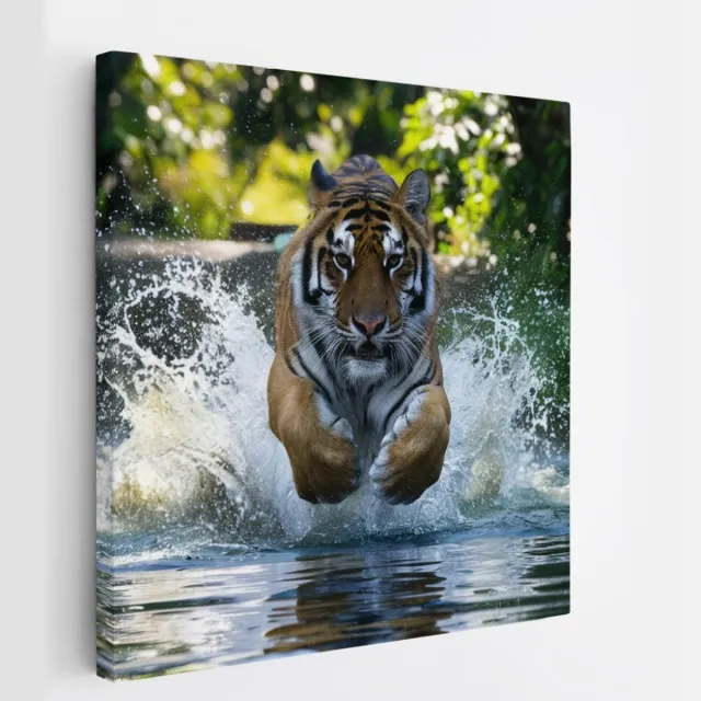Saammp Canvas Schilderij - Tijger in het water - Natuur - Dieren - 20x20 - Foto op canvas - Wanddecoratie - muurdecoratie Woonkamer - Slaapkamer decoratie - Canvas Print Multicolor