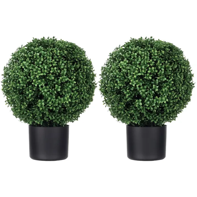 Homcom kunstplant buxusbol set van 2 in pot - Kunstbuxus, tuindecoratie - Groen Grün