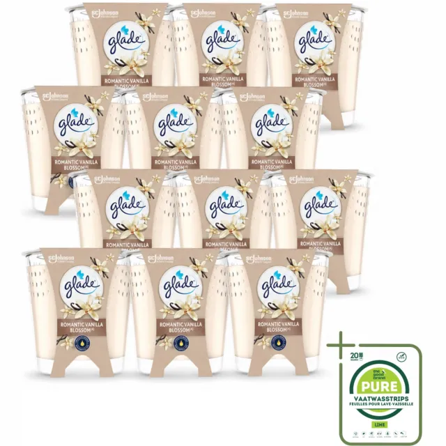 Glade 12 x Glade - Geurkaars Romantic Vanillebloesem - 100% Raapzaadwas & Vegan - 112 g - Grootverpakking - Vaatwasstrips - Romantische Kaars - Geurkaars - Vegan Kaars - Warme Geur - Amber Geur crème