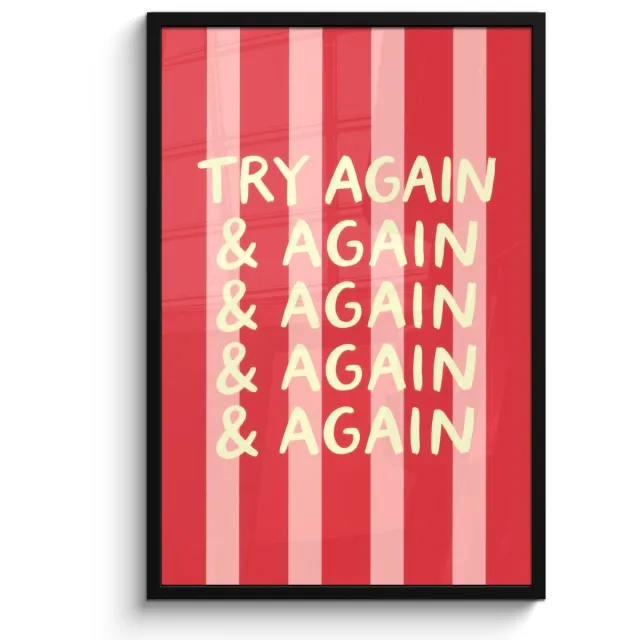 FrameYourWall Poster in lijst - Fotolijst 60x90 cm - Posters - Strepen - Rood - Try again - Posterlijst zwart - Decoratie - Wanddecoratie woonkamer - Muurdecoratie slaapkamer