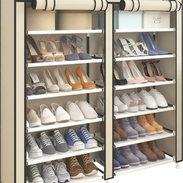 Housolution Schoenenrek Vrijstaande Draagbare Schoenen-opbergtas, Beige Gelaagde plank