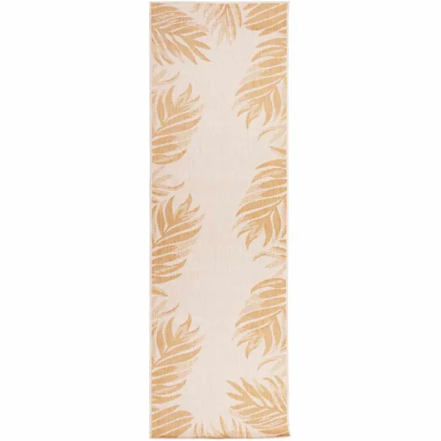 vidaXL Buitenkleed met bladpatroon platgeweven 80x250 cm geel