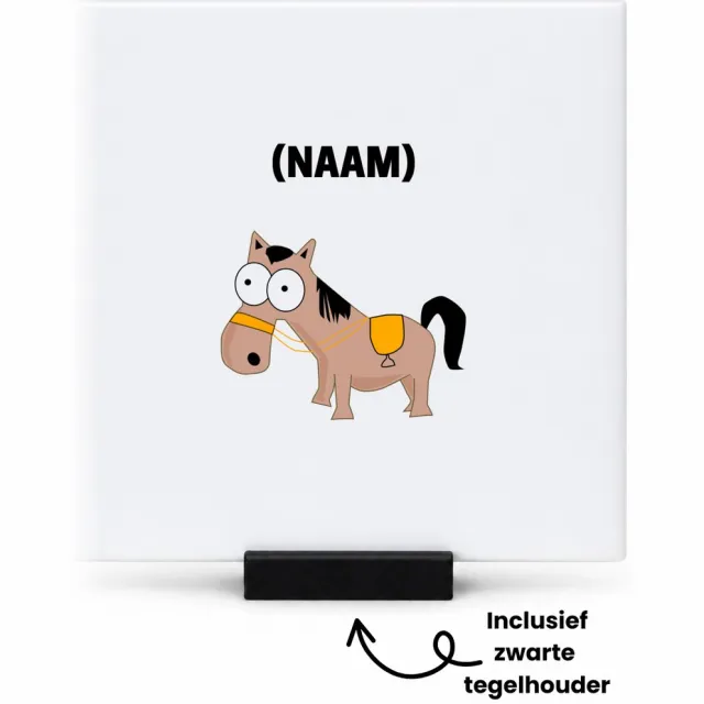 Hacebo Paardrijden met eigen naam tegeltje met tegelhouder - Paardrijden - Paardrijder - tegeltjes met tekst - Sport - spreuktegels - 10.8x10.8 CM Wit