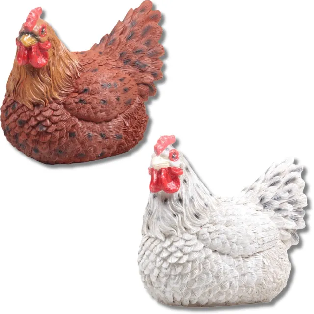 Farmwood Animals Farmwood Kip tuin beeldje 2x - voor binnen/buiten - 24 x 18 x 20 cm - dieren tuinbeelden Bruin
