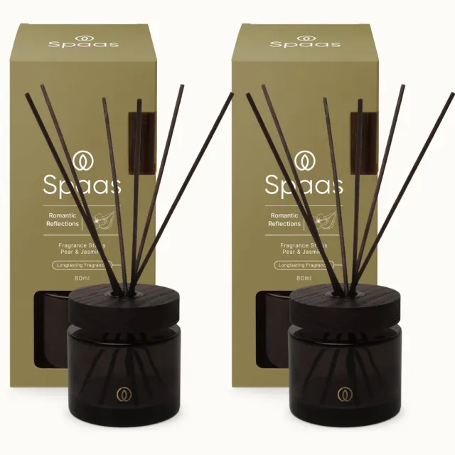 Spaas Kaarsen Spaas Reed diffuser - Set van 2 Geurstokjes - Peer en Jasmijn - 80ml - Romantic Reflections Zwart