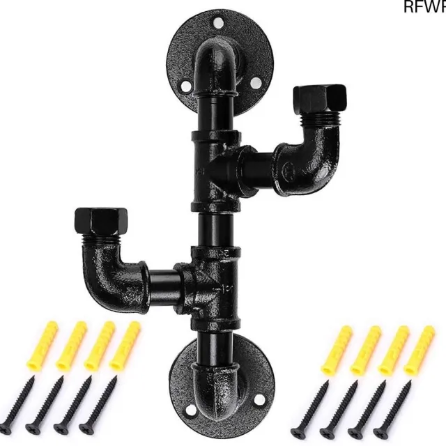 RFWR Metalen Slangvormige Kapstok met 2 Haken - Vintage Industriële Stijl Wandbevestiging zwart