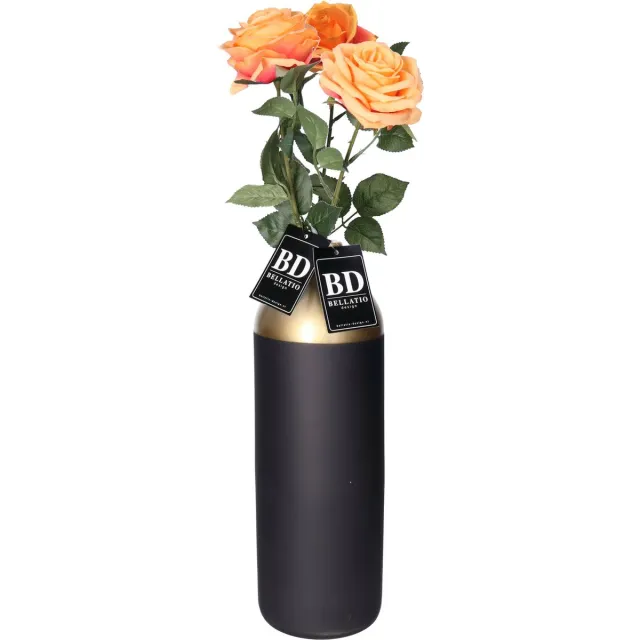 Bellatio Design Kunstbloem Roos Dijon - 3x - 64 cm - oranje - zijde kunstbloemen - Boeket - stelen - rozen
