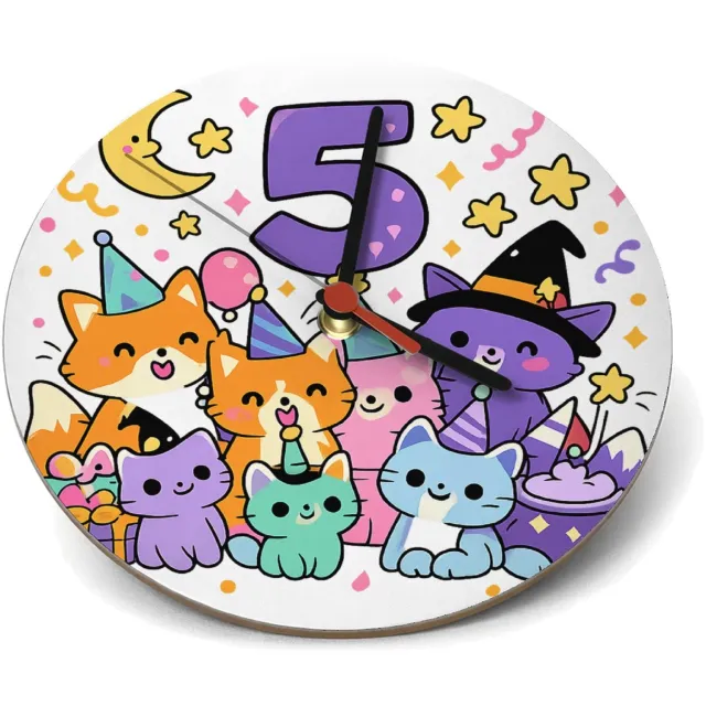 Mr Cadeautjes Klok rond Ø 19 - design Magische verjaardagsprint met een groep dieren in een fantas | cadeau Wit