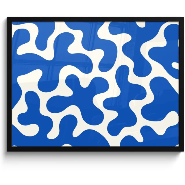 FrameYourWall Poster in lijst - Fotolijst 70x50 cm - Posters - Vormen - Abstract - Blauw - Golven - Posterlijst zwart - Decoratie - Wanddecoratie woonkamer - Muurdecoratie slaapkamer