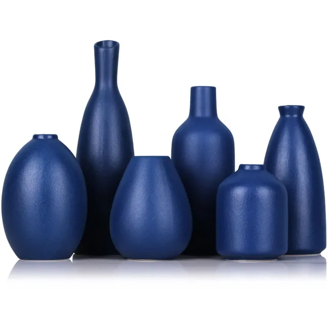 Famanu Oranje Keramische Knop Vazen Set van 6 - Decor voor Mantel, Plank, Woonkamer, Entree, Badkamer, Keuken, Kantoor en Salontafel rood
