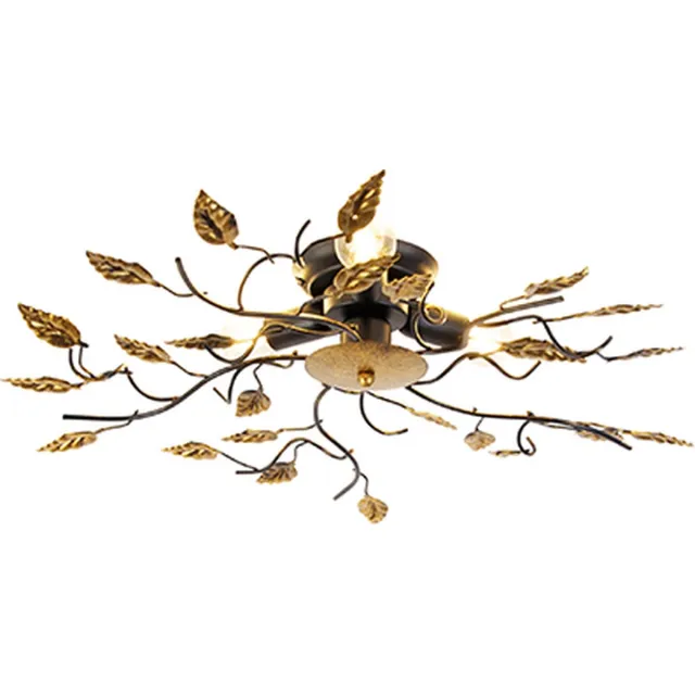 QAZQA foglie - Klassieke Plafondlamp - 3 lichts - Ø 50 cm - Zwart Goud - Woonkamer | Slaapkamer | Keuken