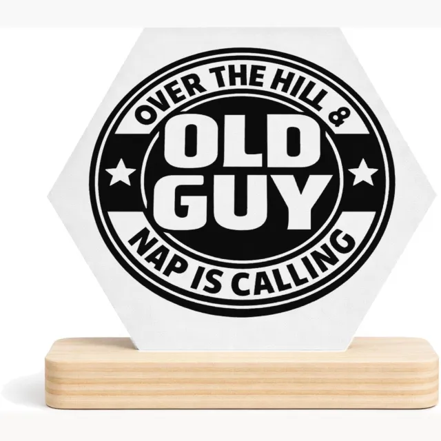 Mr Cadeautjes MDF fotolijst/inleg hexagon 14 x 13 - design Retro embleem met stoere levensfase-grap | cadeau Wit