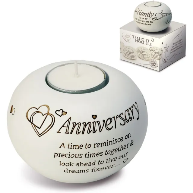 MadDeco jubileum - cadeau - waxinelichthouder - engelstalig - meer dan woorden - keramiek - 9.5 cm hoog doorsnee wit