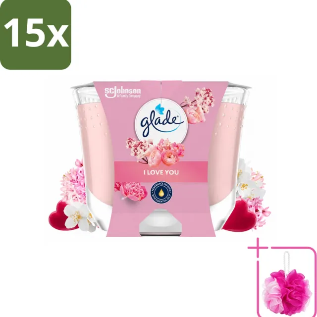 Glade 15 x Glade - Geurkaars I Love You - 100% Raapzaadwas - 204 g - Bulkverpakking - Geurkaars - Douchemop - Romantische geur roze