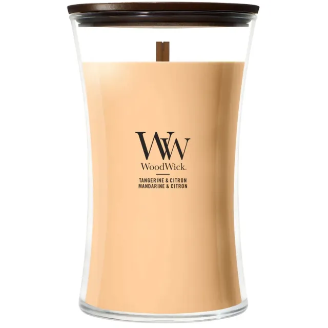 Woodwick Hourglass - Tangerine & Citron - Large Geurkaars - 130 branduren Oranje