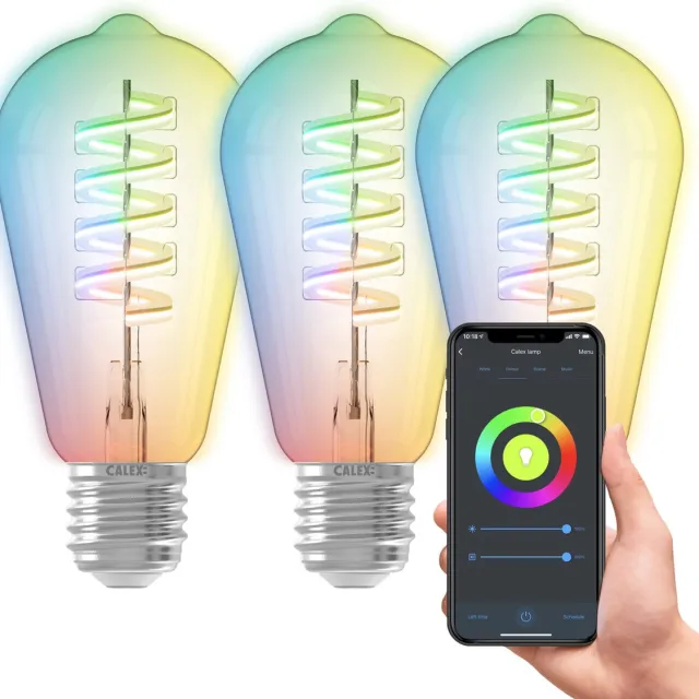 Calex Slimme Lamp - Set van 3 stuks - Wifi LED Filament Verlichting - E27 - Smart Bulb Helder - Rustiek - RGB en Warm Wit Licht