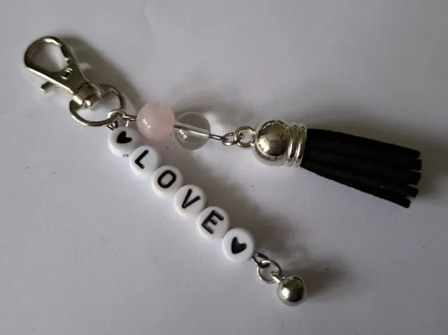 mineraalsteen Sleutelhanger "Love" / Rozenkwarts
