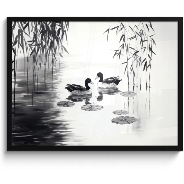 FrameYourWall Poster in lijst - Fotolijst 70x50 cm - Posters - Eenden - Waterlelies - Riet - Zwart - Posterlijst zwart - Decoratie - Wanddecoratie woonkamer - Muurdecoratie slaapkamer