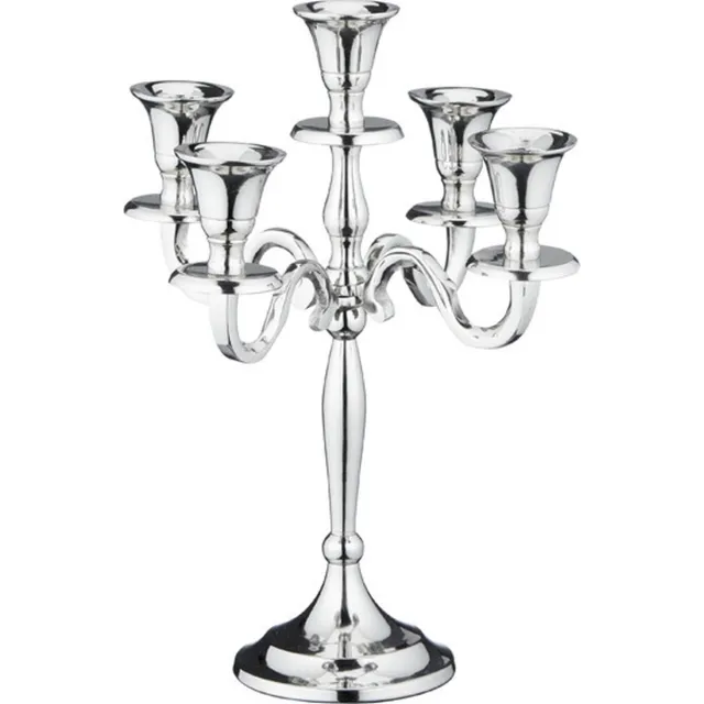 Cepewa Kandelaar - Luxe kandelaar - klassiek zilver - 27 cm - metaal - 5 armen - kaarshouder dinerkaarsen
