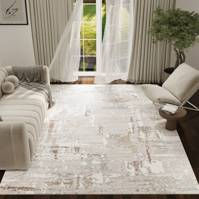 Tapiso Trend Tapijt Kortpolig - Modern Tapijt Hoge Kwaliteit - Elegant Woonkamer Tapijt in Crème Beige met Bruin Grijs - Abstract Patroon - Easy-Care Tapijt - OEKO-TEX Creme Bruin 2
