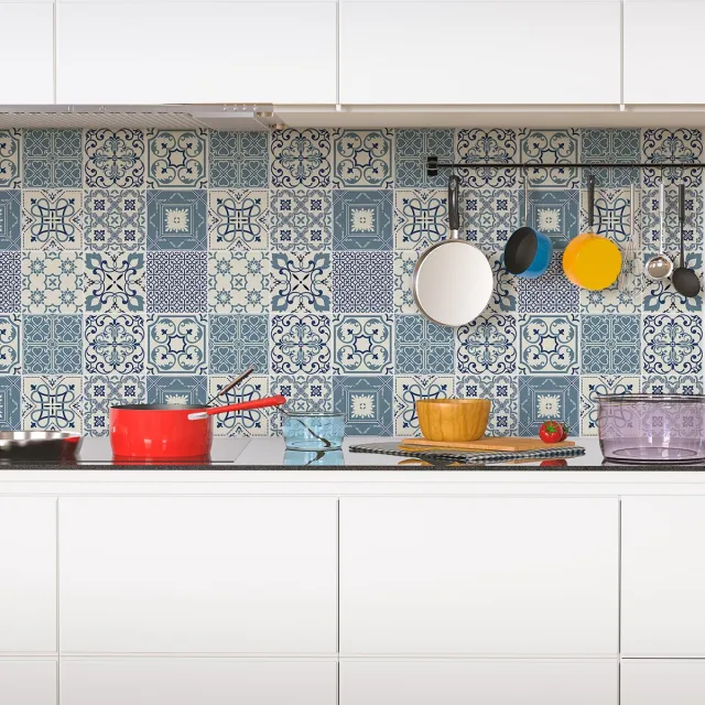 Ambiance Sticker Zelfklevende tegelmuurstickers voor keuken en badkamer - 24 tegelstickers, Azulejos Laurenzo-stijl - 24 stickers, 10x10 cm Multi color