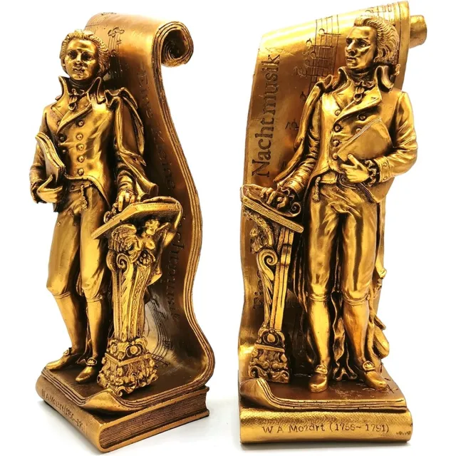 Baroque Collection Boekensteunen - Mozart - Barok stijl - set van 2 - Met de hand vervaardigd - Zeer gedetailleerd en Mooi - Zware Kwaliteit - (hxbxd) ca. 29cm x 12cm x 9cm goud