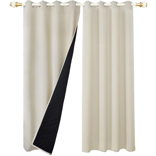 LAPAMAX zwaar 3-laags verduisterend gordijn met ringen – thermisch isolerend en geluidsdempend overgordijn voor slaapkamer, woonkamer en deur - beige - 132 x 160 cm - 1 paneel