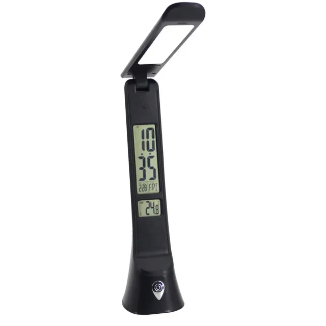 Avide LED Bureaulamp Hugo Dimbaar 6W - Met Kalender + Alarm + Klok + Thermometer Functie - 300 lumen - Zwart Black;Brown