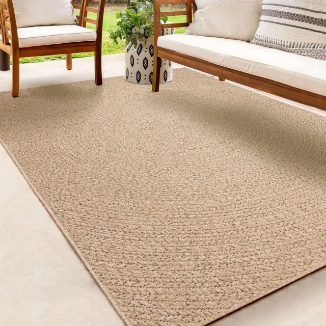 the carpet Kansas – robuust in- & outdoor vloerkleed met natuurlijk cirkelpatroon, weatherproof & UV-bestendig, naturel cirkel 160 x 230 cm