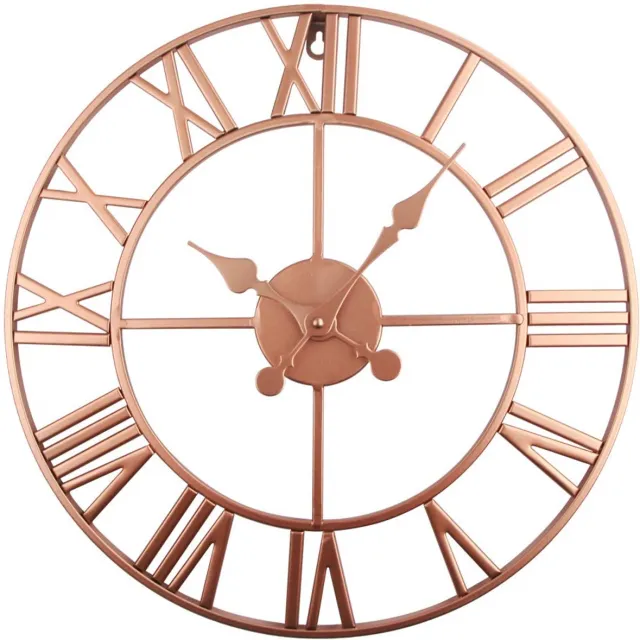 Timelike® Tijdloze grote metalen wandklok - Vintage Europese industriële stille wandklok met Romeinse cijfers, wandklok voor decoratie Wandklok voor thuis, loft, woonkamer, slaapkamer, café (koper)