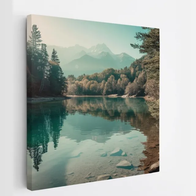 Saammp Canvas Schilderij - Rivier - botanisch - Landschap - Natuur - 100x100 - Foto op canvas - Wanddecoratie - Muurdecoratie Woonkamer - Slaapkamer decoratie - Canvas Print Multicolor