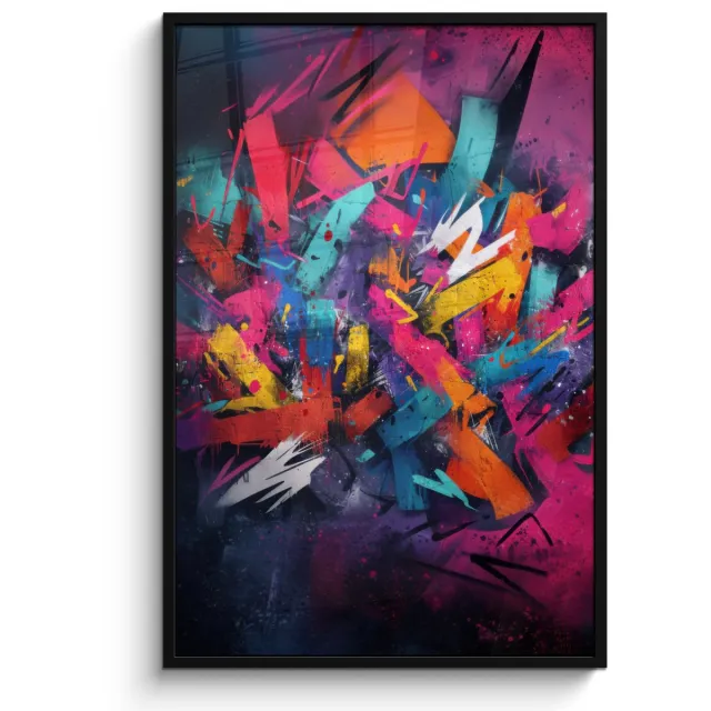 FrameYourWall Poster in lijst - Fotolijst 80x120 cm - Posters - Abstract - Explosie - Neonkleuren - Posterlijst zwart - Decoratie - Wanddecoratie woonkamer - Muurdecoratie slaapkamer