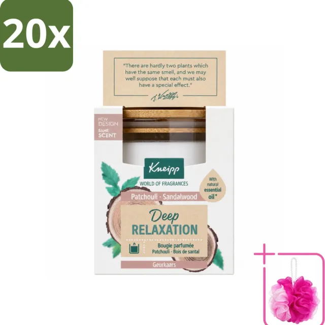 Kneipp 20 x Kneipp - Geurkaars - Deep Relaxation - Sandelhout & Patchouli - 20 branduren - Bulkverpakking - Geurkaars - Douchemop - Ontspanning Wit