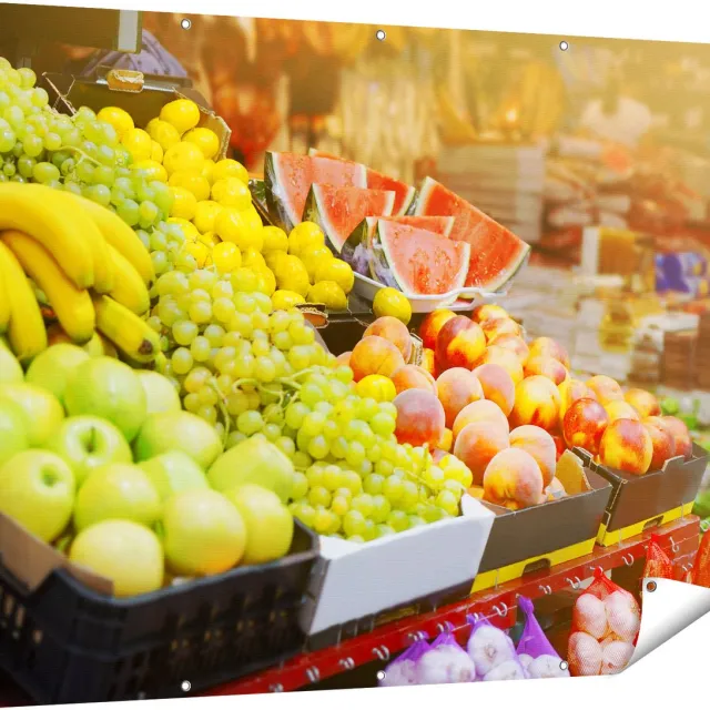 Gards Tuinposter Vers Fruit op de Markt - 160x120 cm - Tuindoek - Tuindecoratie - Wanddecoratie buiten - Tuinschilderij Multikleur