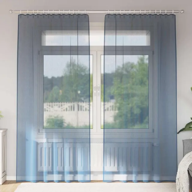 vidaXL Gordijnen voile met roedezakken 2 st koningsblauw blauw