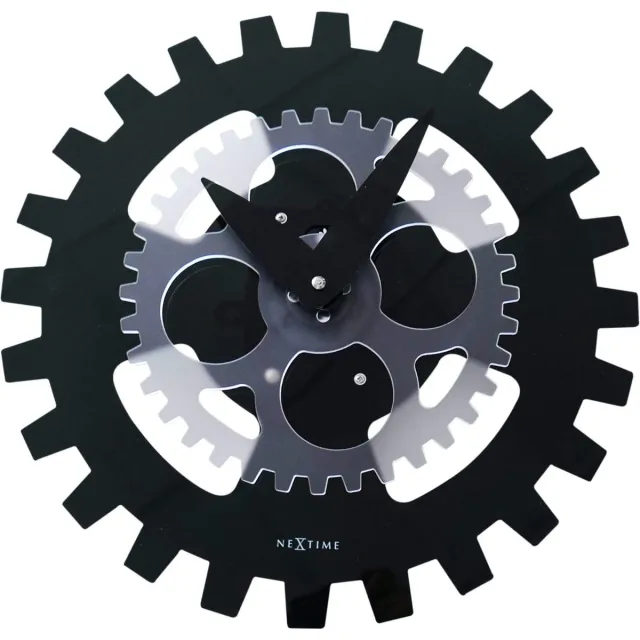 NeXtime Wandklok - 35cm - Acrylic- Bewegend- Zwart- 'Moving Gears'