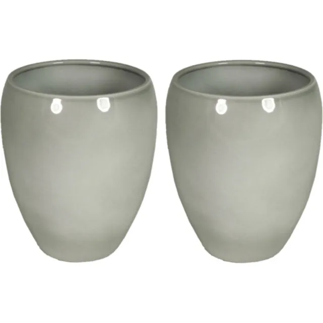 Floran 2x stuks bloemen vaas/vazen glanzend grijs van keramiek D25 x H28 cm - Bloempot/plantenpot/bloemenvaas