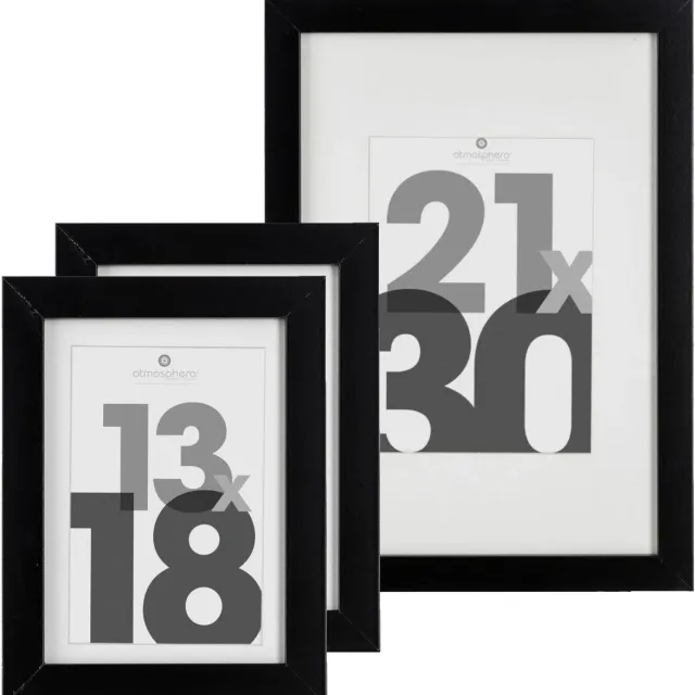 Atmosphera Fotolijstjes set van 3x stuks - 1x voor 21 x 30 cm - 2x voor 13 x 18 cm - zwart - modern/strak ontwerp