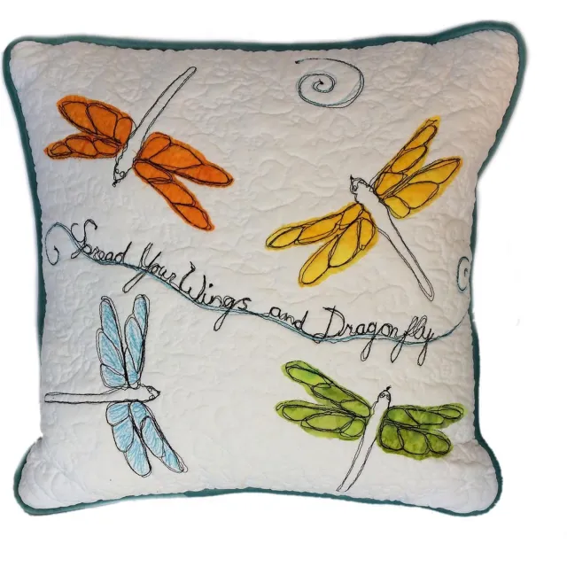 dedicated creations Handgemaakt applicatie kussen Libelle, Dragonfly wit met turquiose