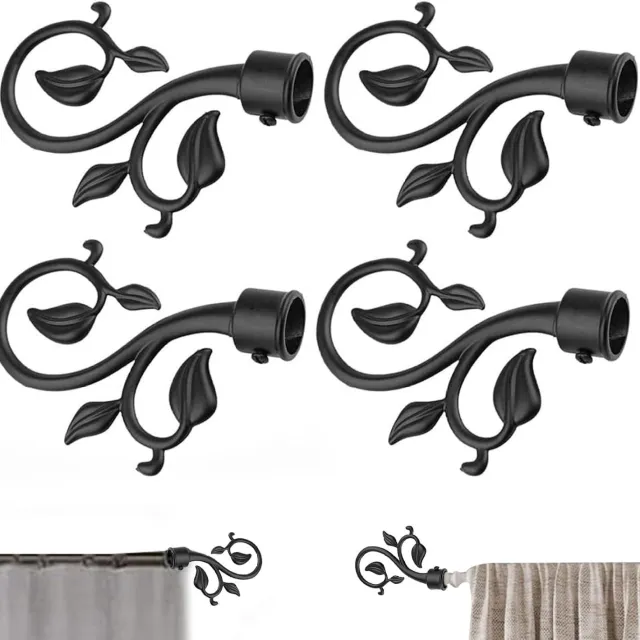 SKIEHAN 4 Stuks - Gordijnroede Eindknoppen - Deurknoppen voor Gordijnstang 22mm - Vintage Krul- en Bladdesign - Zwarte Gordijnroede Decoratie - Eindstukken met Stelschroef - Klassieke Raamdecoratie
