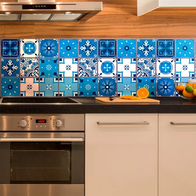 Ambiance Sticker Muurstickers - Zelfklevende tegelmuurstickers voor keuken en badkamer - 9 Sacha Azulejo tegelstickers - 9 stickers 10x10cm Multi color